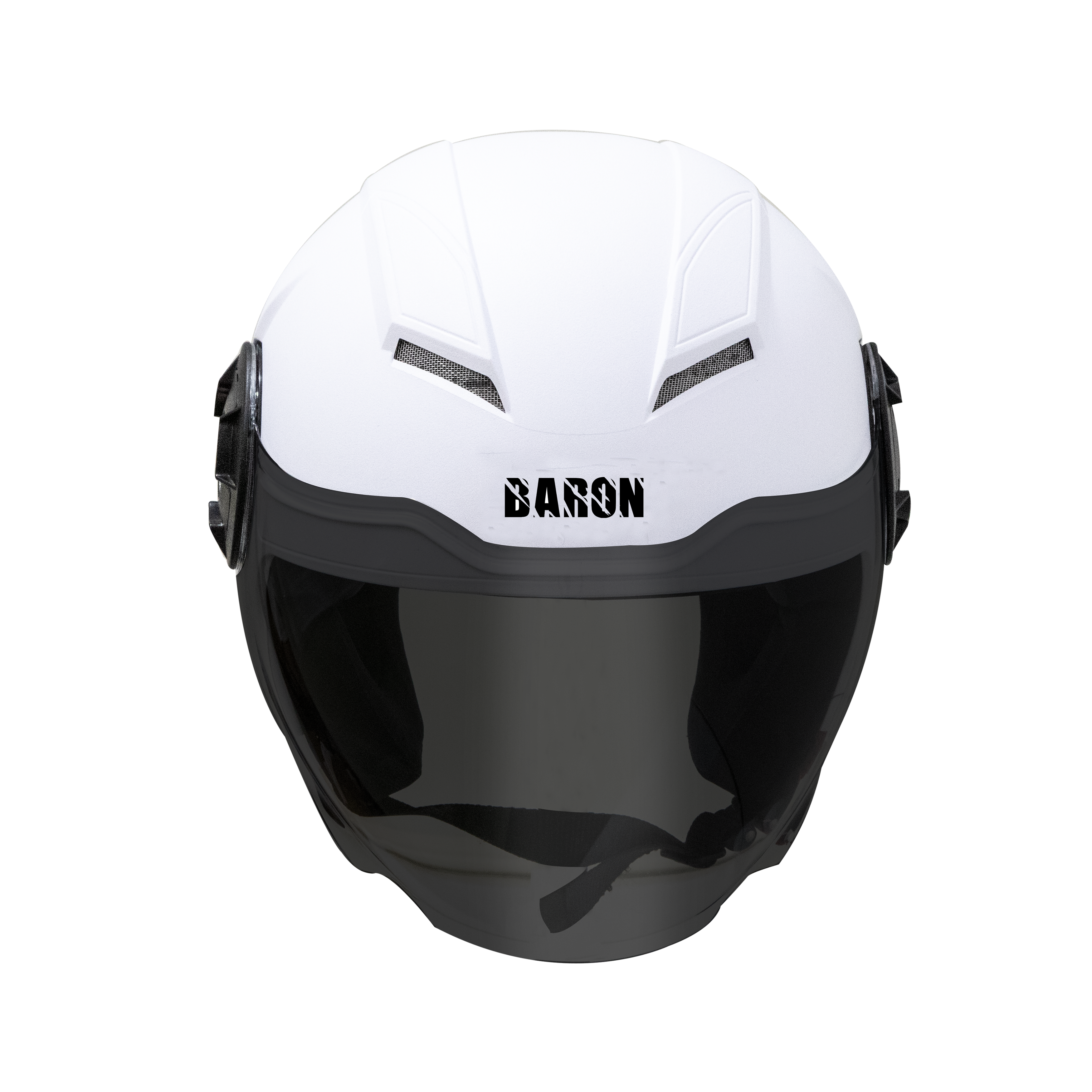 Steelbird Baron Open Face Helmet, ISI Certified Helmet (Dashing White With Smoke Visor)